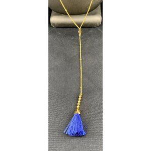Gorjana Necklace Gold Tone Blue Cloth Tassel Lariat 25"
